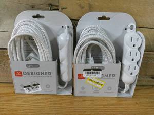 lot 100 image: Set of 2 Globe Electric 12 3 Outlet Extension Cord White