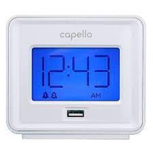 lot 114 image: Capello - Dual Alarm Clock with USB Phone Charger - White