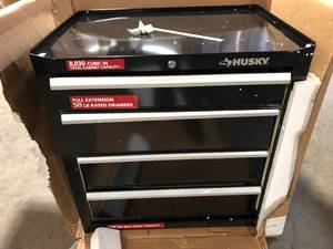 Husky 26.5 in. W x 18 in. D Standard Duty 4-Drawer Rolling Tool Cabinet in Gloss Black    Customer Returns See Pictures