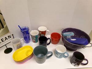 lot 110 image: Misc lot of Cofee cups, purple stra...