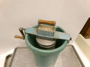 lot 126 image: Antique Turquoise Ice Cream Maker...
