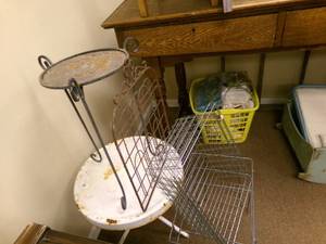 lot 159 image: Lot of Metal side Tables and Basket...