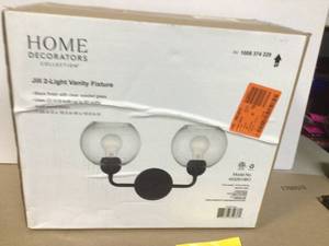 Home Decorators Collection Jill 16 in. 2-Light Black Vanity Light with Clear Seeded Glass Shade Customer Returns See Pictures