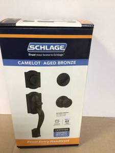 Schlage Camelot Aged Bronze Single Cylinder Door Handleset with Georgian Knob Customer Returns See Pictures