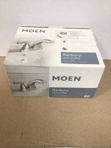 MOEN Banbury 4 in. Centerset Double Handle Low-Arc Bathroom Faucet in Spot Resist Brushed Nickel Customer Returns See Pictures
