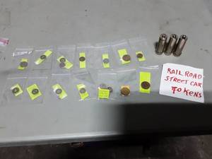 lot 52 image: Street Car, Railroad Tokens & 3-Token Holders