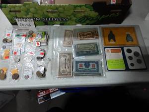 lot 55 image: Lot Of Foreign Coins, 1930s Coupons, China Shovel Money, Britains First Decimal Coins