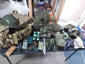 lot 69 image: Lot Of Army Toys Tanks, Real Army Canteen & Hat