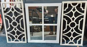 lot 71 image: 19x23 4-Pane Mirror, Pair Of Decorative Shutters 12x24