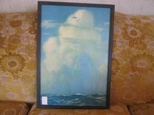 (DLR) Vintage WE LindBergs Flight Print in Original Frame 19 78 x 13 78