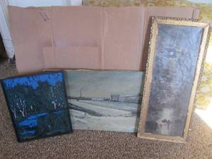 (DLR) 3 Vintage Paintings on Canvas 2 Are Framed