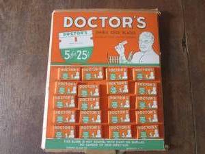 (DLR) Vintage Doctors Single Edge Blades Store Counter Display Card 5 Blades per Box