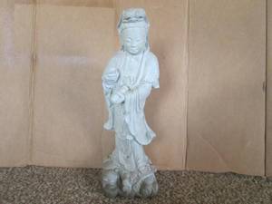 (K) Vintage Cement Asian Woman Figure YardGarden Statue 24 Tall