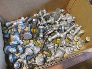 (DLR) Box of Assorted Vintage Aluminum and Steel Chess Pieces