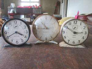 (DLR) 3 Vintage Wind-Up Alarm Clocks - Westclox, Westclox Clock Of Tomorrow and Gilbert Ruler