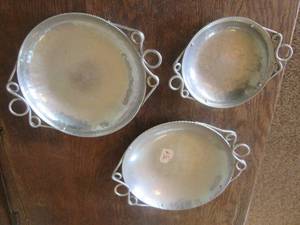 (K) 3 Aluminum Hand Forged PlatesDishes - 9 14 9 and 6 38
