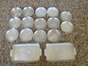 (K) Assorted Aluminum Coasters and 2 Aluminum Trays with Geese