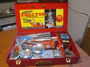 (DLR) Vintage Metal Erector Set with Reversing Electric Engine and Flexible Coupling