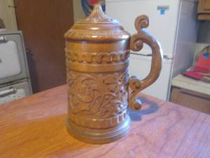 (DLR) Vintage Hand MadeTurnedCarved Wood Stein 1904 - 8 58 Tall