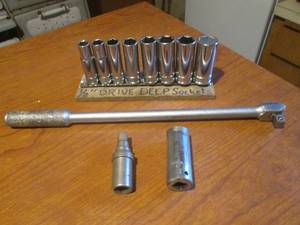 (DLR) 8pc 12 Drive Deep Sockets with Breaker Bar and Other