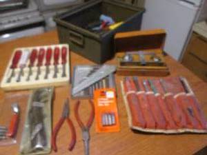 (LR) Metal Bin Full of Assorted Tools
