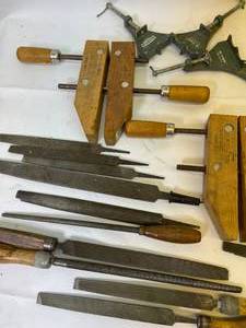 lot 126 image: Large Lot of Wood Clamps and Files