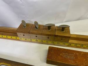 lot 169 image: Vintage Wooden Levels and Hand Made Measuring Tool