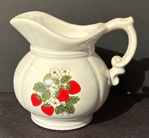 lot 202 image: Strawberry Motif Vintage Pitcher and Bowl Set by McCoy