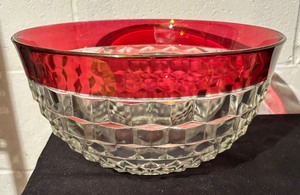 lot 205 image: Tiffin Kings Crown Ruby Red Flashed Glass Diamond Point Dishware Grouping