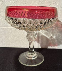 lot 235 image: Tiffin Kings Crown Ruby Red Flashed Glass Diamond Point Compote, Ice Bucket and Bowls