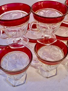 lot 275 image: Vintage Lexington Ruby Footed Punch Cups - Indiana Glass Thumb Print MCM