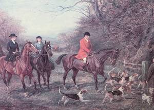 lot 14 image: Vintage Framed Going to Cover Replica Painting by Heywood Hardy