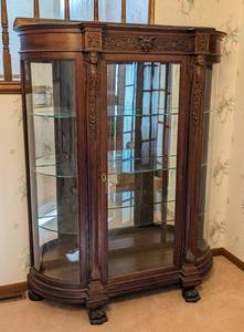 lot 1 image: Gorgeous Antique Carved Figural Wood and Glass Display Cabinet