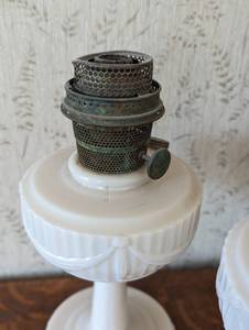 lot 91A image: Three Lincoln Drape Glass Oil Lanterns