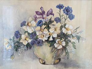 lot 300A image: Framed Floral Watercolor Painting by Patten
