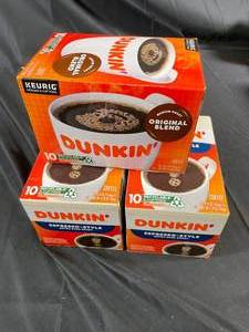 Dunkin Keurig Pods Variety pack, Esspresso, and original Blend 3 packs of 10 Best By 10082023,08052024