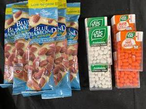 Almonds lightly salted 6 1.5 oz 6 packs of Tic Tacs Best By 07302023