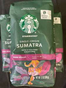 Starbucks Whole bean Sumatra 3 bags Best By 09272023
