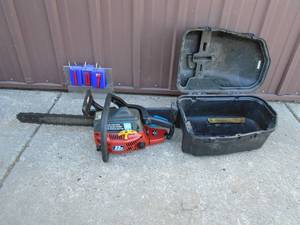 Homelite 23av 16 chainsaw with case. Fired and ran on ether. Not tested further. As shown.