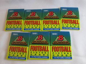 lot 131 image: 1991 Bowman Football Pack...