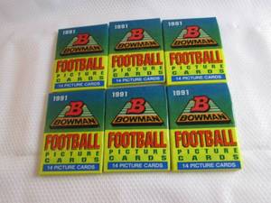 lot 156 image: 6 1991 Bowman Football Packs...