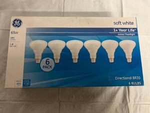 lot 184 image: 6 Pack of GE Soft White 65w Indoor Flood Light Light Bulbs