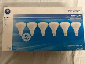 lot 185 image: 6 Pack of GE Soft White 65w Indoor Flood Light Light Bulbs