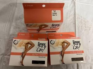 lot 121 image: 3 Pairs of Tall, Coffee, Sheer Toe Leggs to Go Pantyhose
