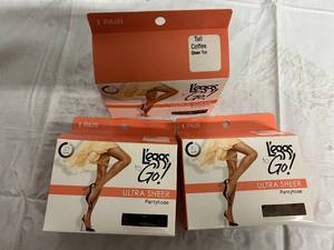 lot 122 image: 3 Pairs of Tall, Coffee, Sheer Toe Leggs to Go Pantyhose
