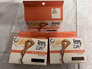 lot 123 image: 3 Pairs of Tall, Coffee, Sheer Toe Leggs to Go Pantyhose