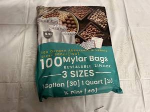 lot 248 image: 100 Mylar Bags - Resealable Ziplock - 30 x Gallon Bags, 30 Quart Bags, 40  12 Pint Bags