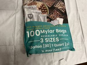 lot 249 image: 100 Mylar Bags - Resealable Ziplock - 30 x Gallon Bags, 30 Quart Bags, 40  12 Pint Bags
