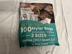 lot 253 image: 100 Mylar Bags - Resealable Ziplock - 30 x Gallon Bags, 30 Quart Bags, 40  12 Pint Bags