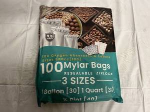 lot 257 image: 100 Mylar Bags - Resealable Ziplock - 30 x Gallon Bags, 30 Quart Bags, 40  12 Pint Bags